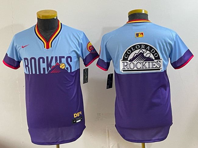 Youth Purple/Light Blue Colorado Rockies Team Big Logo 2025 City Connect Limited Stitched Baseball Jersey